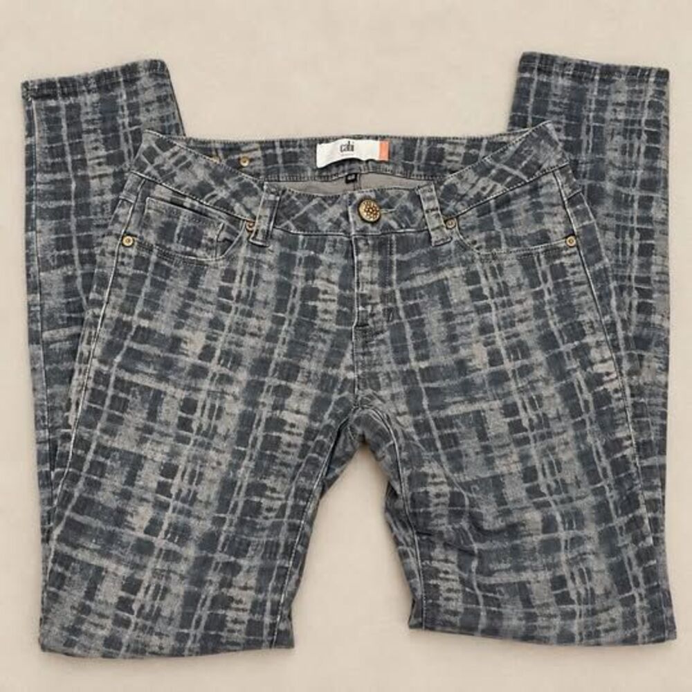 Cabi Jeans Skinny Size 4 Gray Abstract Plaid Stretch Denim